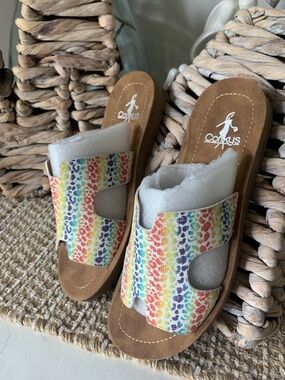 Brand New Corkys Rainbow Leopard Slip-On Sandal 7